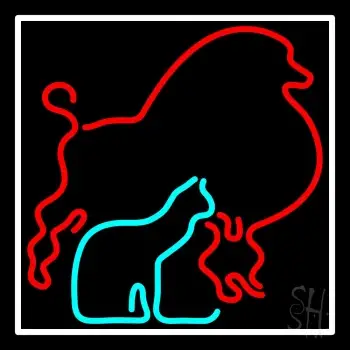 Red Poodle Dog White Border LED Neon Sign