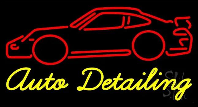 Cursive Auto Detailing With Car Logo 1 LED Neon Sign
