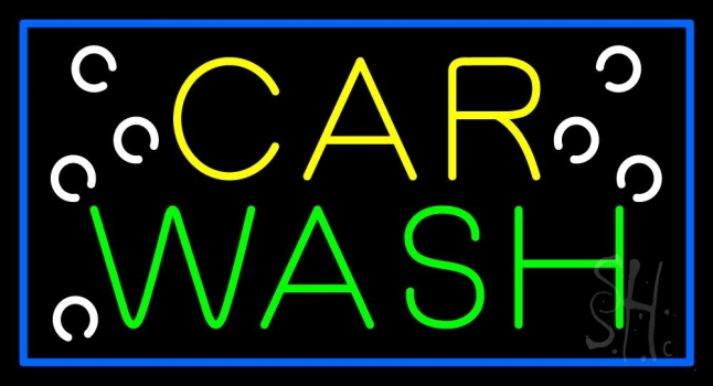 Car Wash Blue Border LED Neon Sign