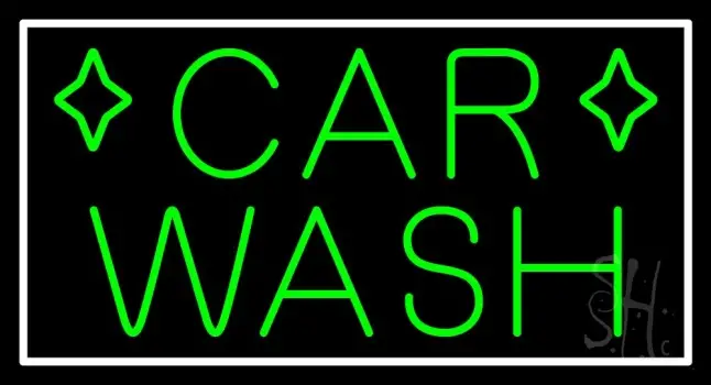 Green Car Wash White Border LED Neon Sign