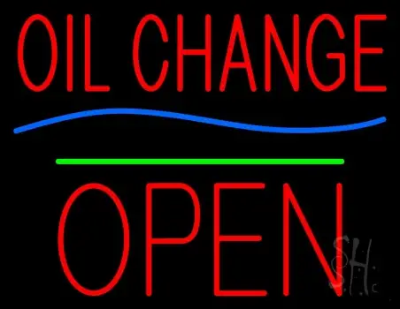 Oil Change Open Block Green Line LED Neon Sign