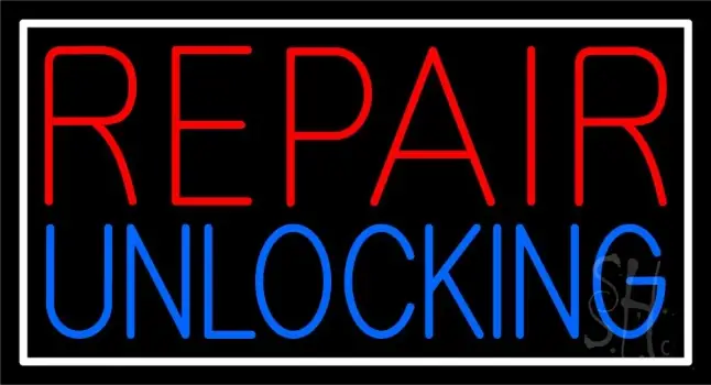 Red Repair Blue Unlocking White Border LED Neon Sign