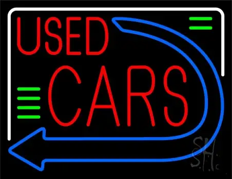 Red Used Cars Blue Arrow LED Neon Sign