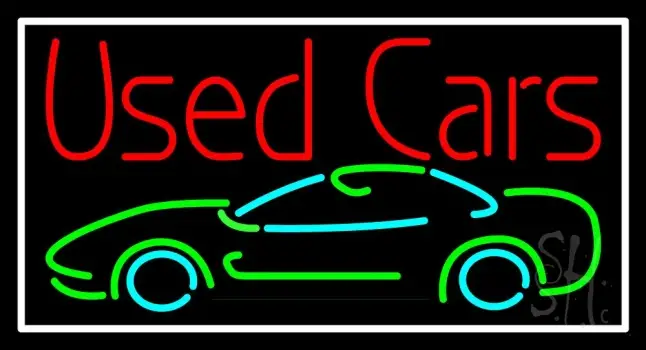 Red Used Cars With Car Logo White Border LED Neon Sign