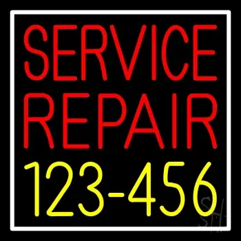 Red Service Repair Yellow Phone Number White Border LED Neon Sign