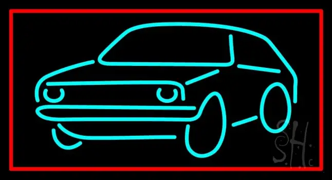 Turquoise Car Logo Red Border LED Neon Sign