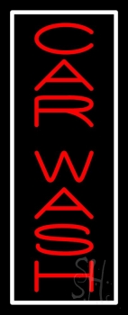Red Vertical Car Wash White Border LED Neon Sign