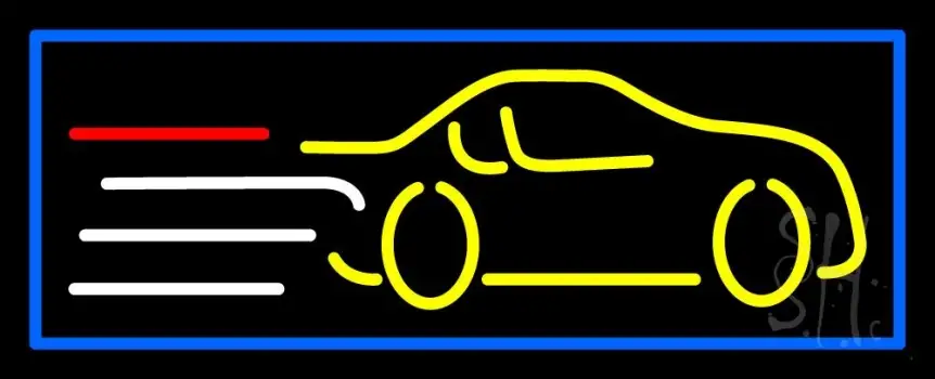 Yellow Car Logo Blue Border LED Neon Sign