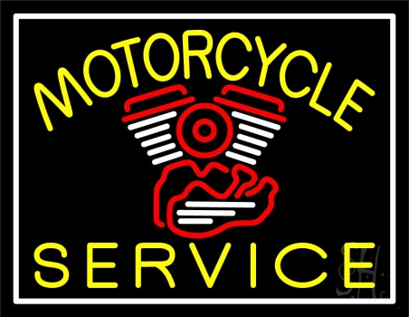 Yellow Motorcycle Service White Border LED Neon Sign