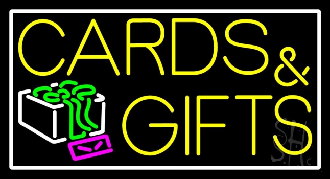 Cards And Gifts Block White Border LED Neon Sign