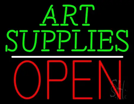Green Art Supplies With Open 1 LED Neon Sign