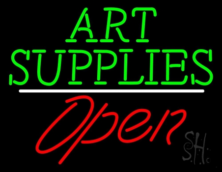 Green Art Supplies With Open 2 LED Neon Sign