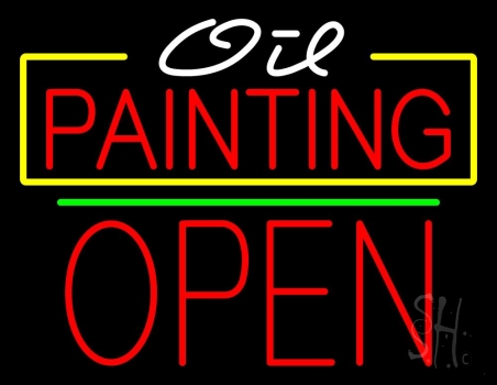 Oil Painting Open Green Line LED Neon Sign