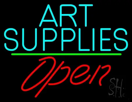 Turquoise Art Supplies With Open 2 LED Neon Sign