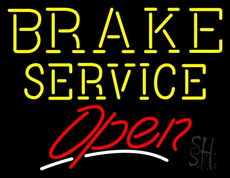 Yellow Brake Service Open LED Neon Sign
