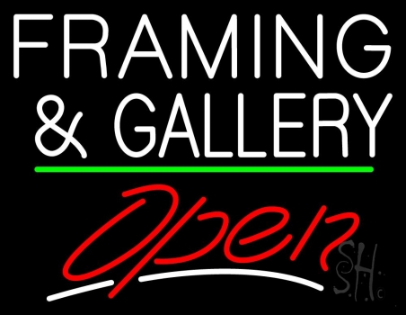 White Framing And Gallery With Open 2 LED Neon Sign