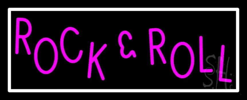 Pink Rock N Roll With White Border LED Neon Sign