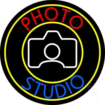 Photo Studio With Camera Logo Circle LED Neon Sign