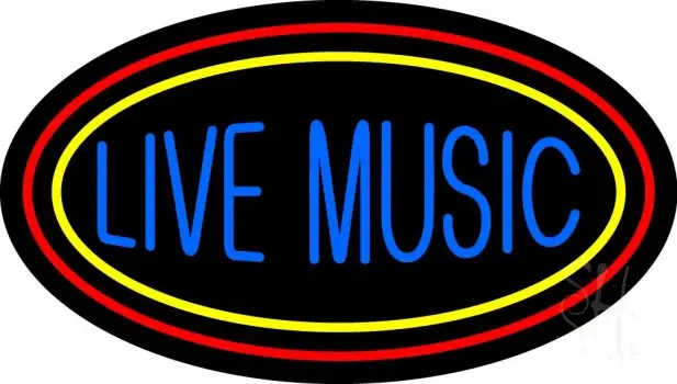 Live Music With Yellow Red Border 1 LED Neon Sign