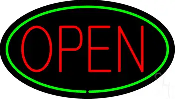 Red Open Green Oval LED Neon Sign