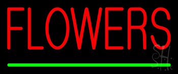 Red Flowers Green Line Neon Sign