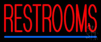 Restrooms Neon Sign with Blue Line