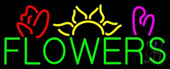 Green Block Flowers Logo Neon Sign