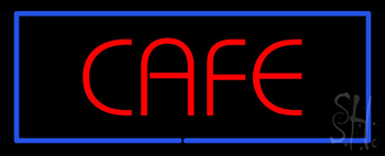 Red Cafe with Blue Border LED Neon Sign