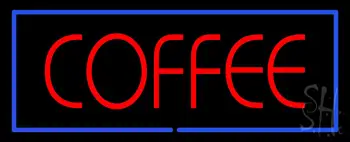 Red Coffee with Blue Border LED Neon Sign
