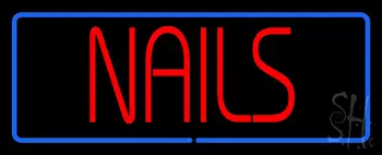 Red Nails Blue Border LED Neon Sign