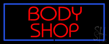 Red Body Shop Blue Border LED Neon Sign
