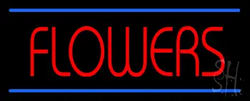 Red Flowers Blue Lines LED Neon Sign