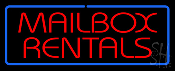 Red Mailbox Rentals Blue Border LED Neon Sign