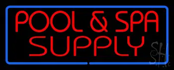 Red Pool and Spa Supply with Blue Border LED Neon Sign