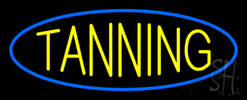 Yellow Tanning Blue Oval Neon Sign