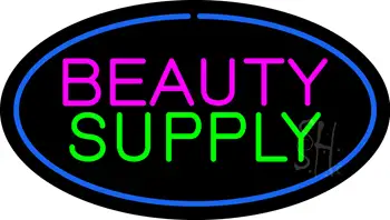 Oval Pink Beauty Green Supply Blue Border LED Neon Sign