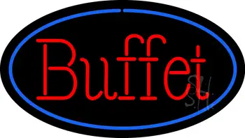 Red Buffet Oval Blue LED Neon Sign