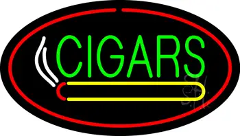 Green Cigars Logo Red Oval LED Neon Sign