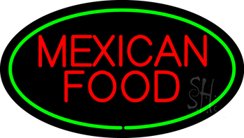 Red Mexican Food Oval Green LED Neon Sign
