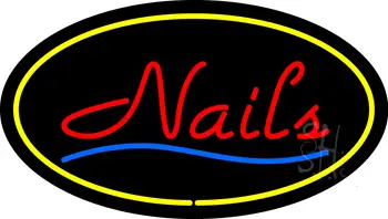 Red Nails Oval Yellow LED Neon Sign
