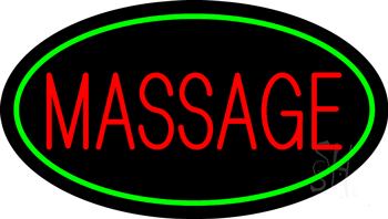 Oval Red Massage Green Border LED Neon Sign