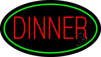 Red Dinner Oval Green LED Neon Sign
