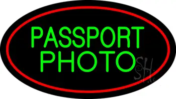 Green Passport Photo Red Oval LED Neon Sign
