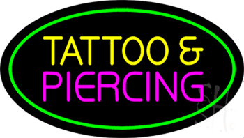 Oval Tattoo and Piercing Green Border Animated LED Neon Sign