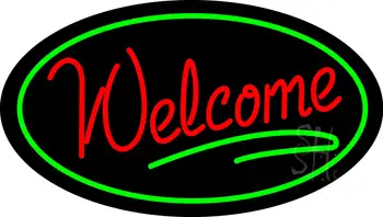 Welcome Oval Green LED Neon Sign
