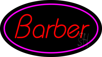 Oval Red Barber with Pink Border LED Neon Sign