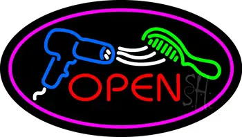 Oval Open Dryer And Comb Logo Hair LED Neon Sign
