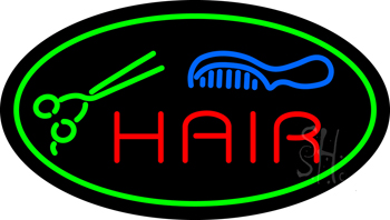 Oval Hair with Comb and Scissor LED Neon Sign