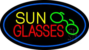 Sun Glasses Oval Blue LED Neon Sign