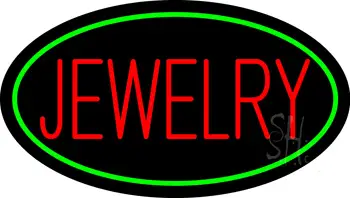 Jewelry Block Oval Green LED Neon Sign